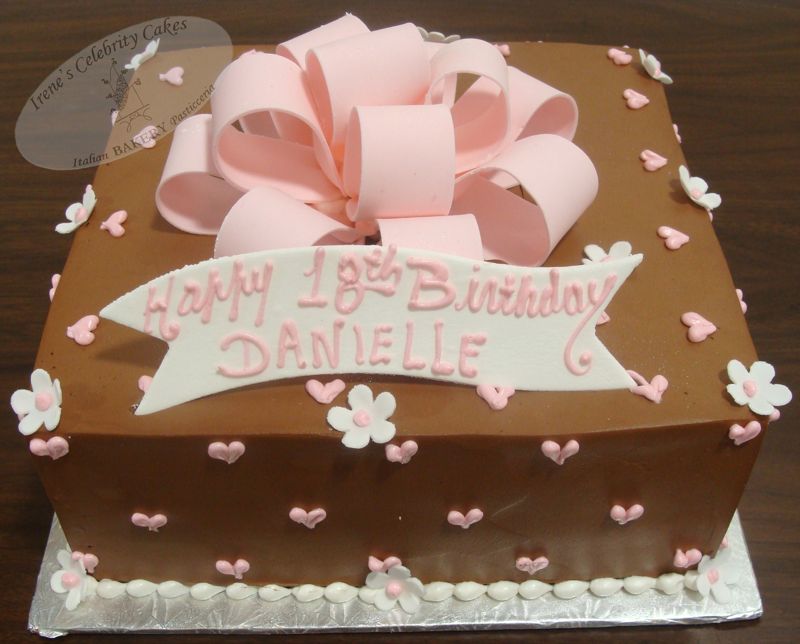 Chocolate birthday cake with pink bow